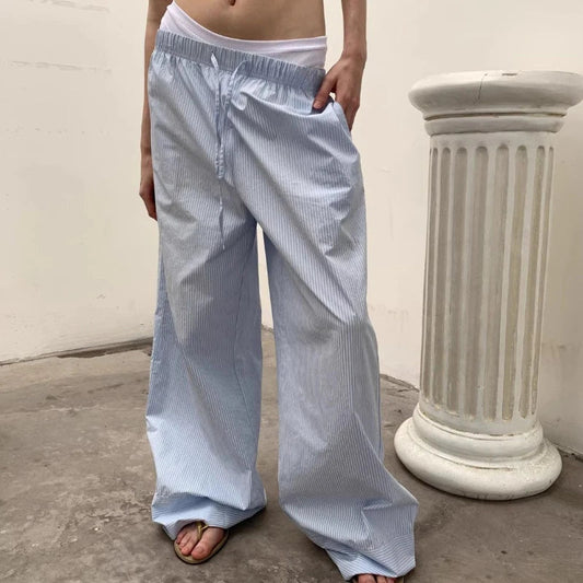 Oversized Y2k Striped Woman's Pants Baggy Harajuku Old Money Basic Trousers Korean Wide Leg Elastic Waist