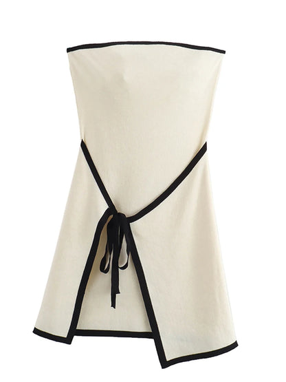 Slim Knitted Tube Top Dress Woman Contrast Color Splice Sleeveless Mini Dress Beach Holiday Dresses