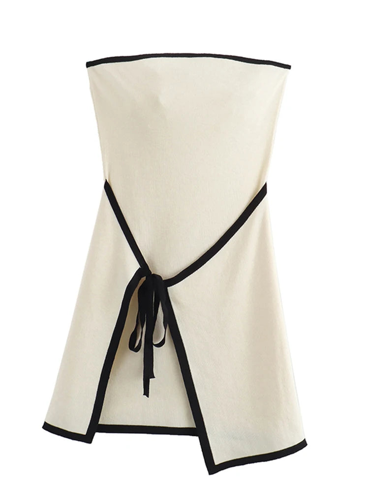 Slim Knitted Tube Top Dress Woman Contrast Color Splice Sleeveless Mini Dress Beach Holiday Dresses