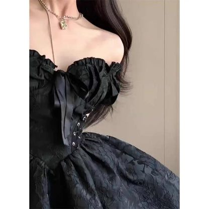 Gothic Black Mini Dress Spaghetti Strap High Waist Es 90s Egirl Punk Grunge Slim Party Club
