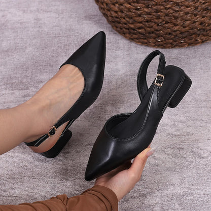 Summer New Brand Slingback Shoes Pointed Toe Shallow Slip on Mules Shoes Flat Heel Lady Vacation Slide