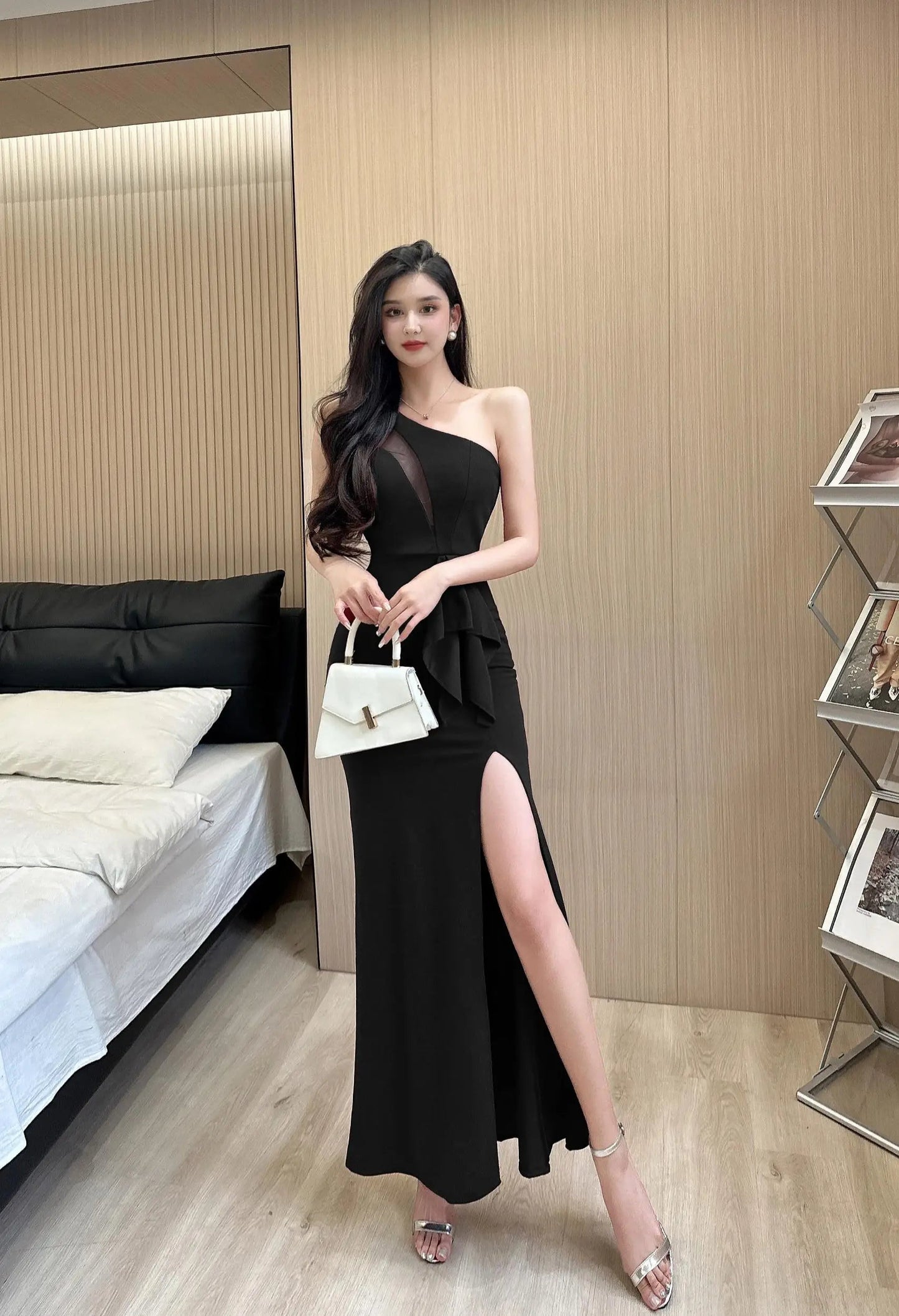 Backless Slim Split Long Dress Summer Sleeveless Off Shoulder Club Party Mesh Dresses