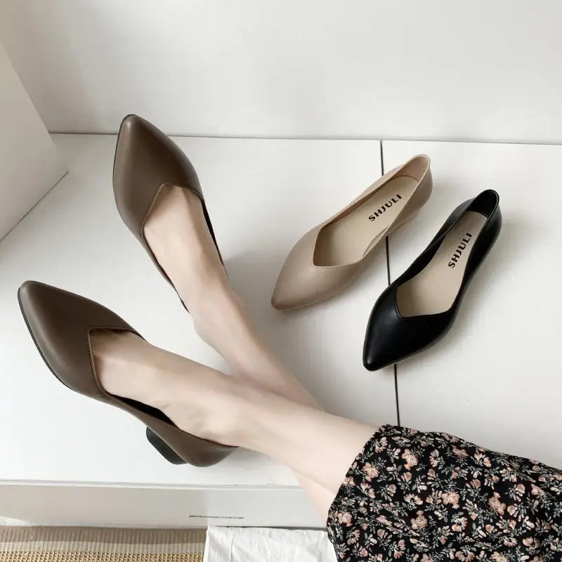 Black Office Shoes for Normal Leather Summer Footwear Low Heel Pointed Toe Young on Y2k