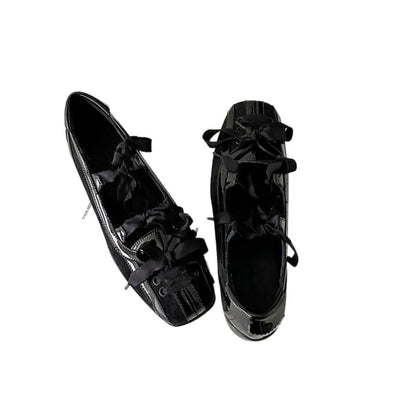 Square Head Bow Shallow Mouth Ballet Shoes Onepedal Flat Mary Jane Single Shoes