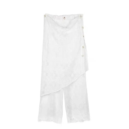 Fake Twopiece Slim Lace Wide Leg Pants Spring New Korean Removable High Waist Pleated Skirt Splicing Pants