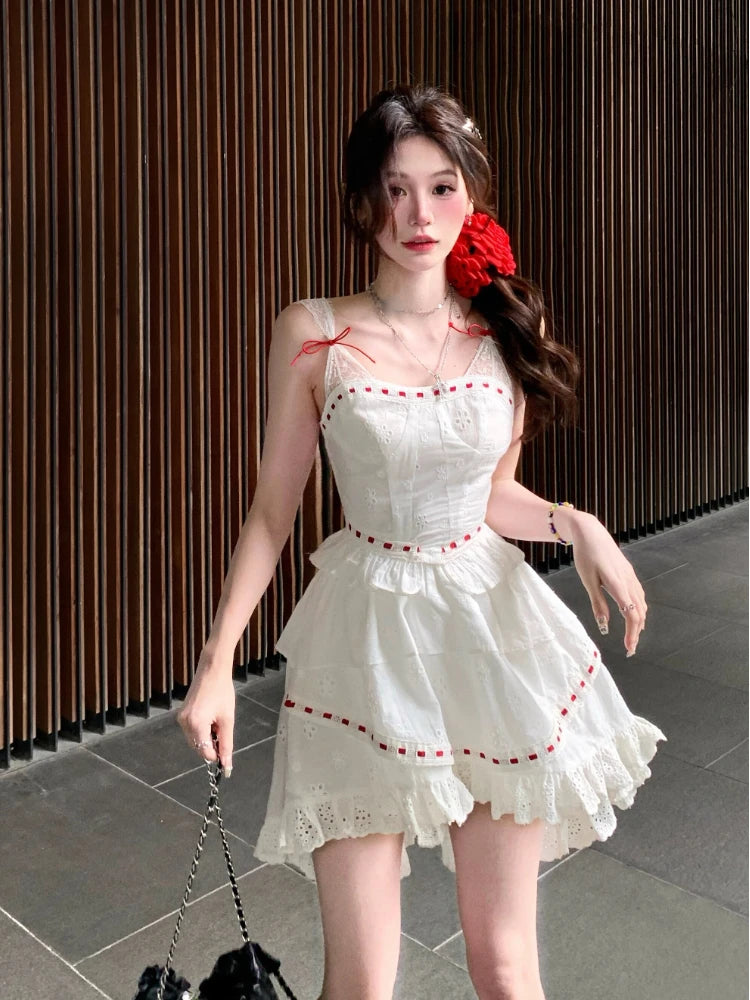 Beach Style Y2k Mini Dress Sleeveless Strap Dress Even Party Clothing Korean Summer