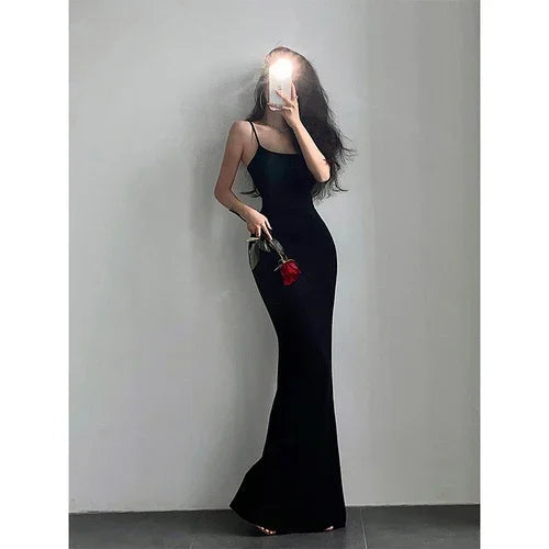 Slim Fit Slim Wrap Hip Fishtail Strap Dress Floor Sweeping Long Dress Vestidos Elegantes Robe