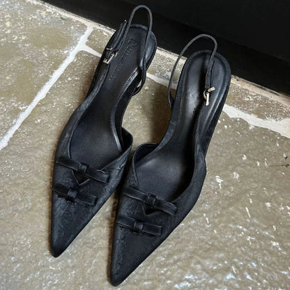 Spring Bowknot Strap Thin Heeled Shoes Hollow Pointed Fine High Heels Wedding Banquet Shallow Mouth Female Sandals