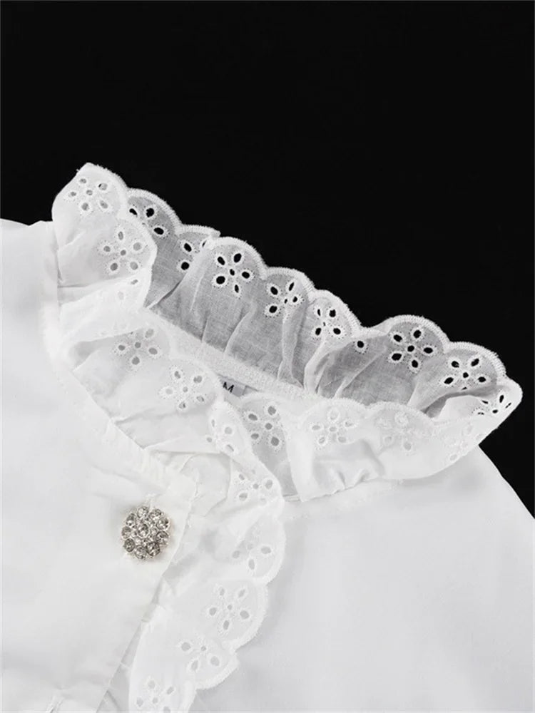 Female Glitter Ruffled Shirts Top Inner Patchwork Long Sleeve Commute Clothes Hollow Out ’s Blouses