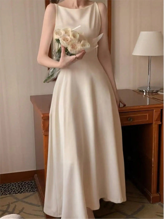 Spaghetti Straps Champagne Wedding Guest Dress Spring Summer Aline Midi Dresses Evening Party Korea Vestido Muje