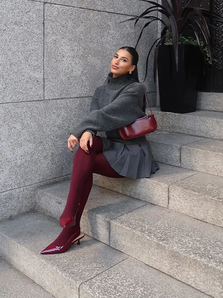 Autumn New Winter Loose Sweater High Collar Long Sleeves Female Short Pullover Lady High Street Knitwear
