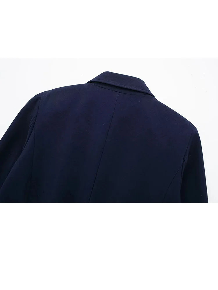 Spring Lapel Cropped Jacket Woman Long Sleeve Fake Pockets Coat Female Single Breasted Jackets