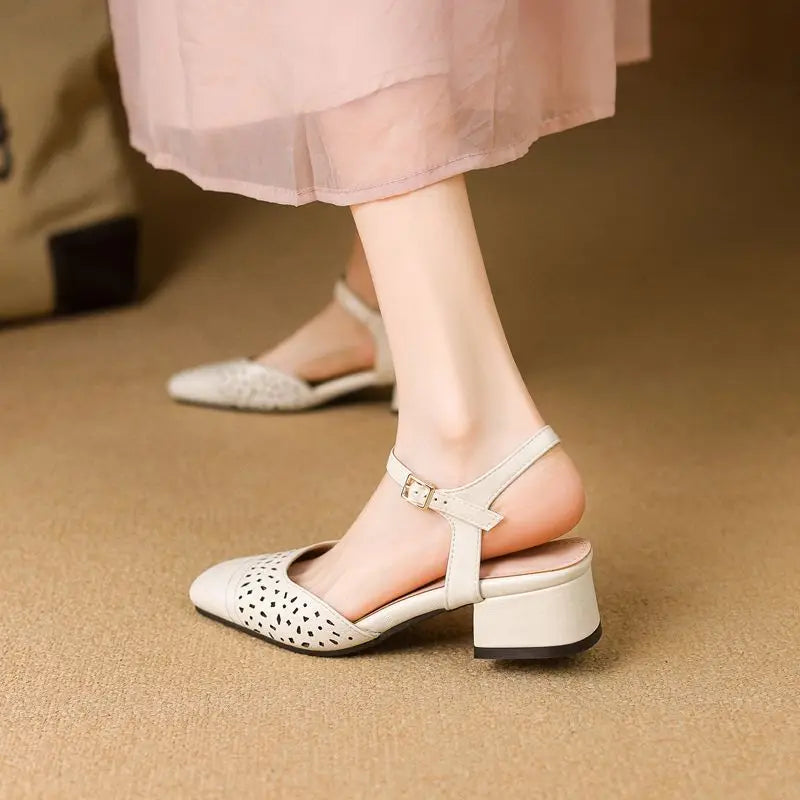 Sandals Square Toe Thick Heels 3.5cm Buckle Strap Breathable Small Size 31 32 33 Sweet Daily Shoes