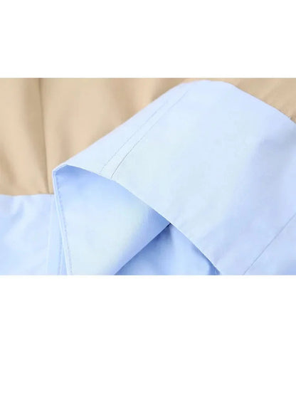 Woman Splicing Lapel Long Sleeve Blouses Cropped Tops Female Singlebreasted Short Shirts Y2k
