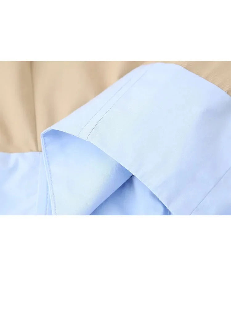 Woman Splicing Lapel Long Sleeve Blouses Cropped Tops Female Singlebreasted Short Shirts Y2k