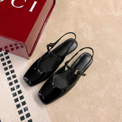 French Bag Head Mary Jane Sandals Oneword Buckle Belt Rear Empty Flatsoled Temperament Single Shoes