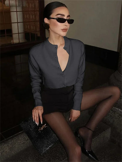 Knit Cardigan Sweater Female Long Sleeve Cropped Top Patchwork Commute Top Knitwear Cardigan