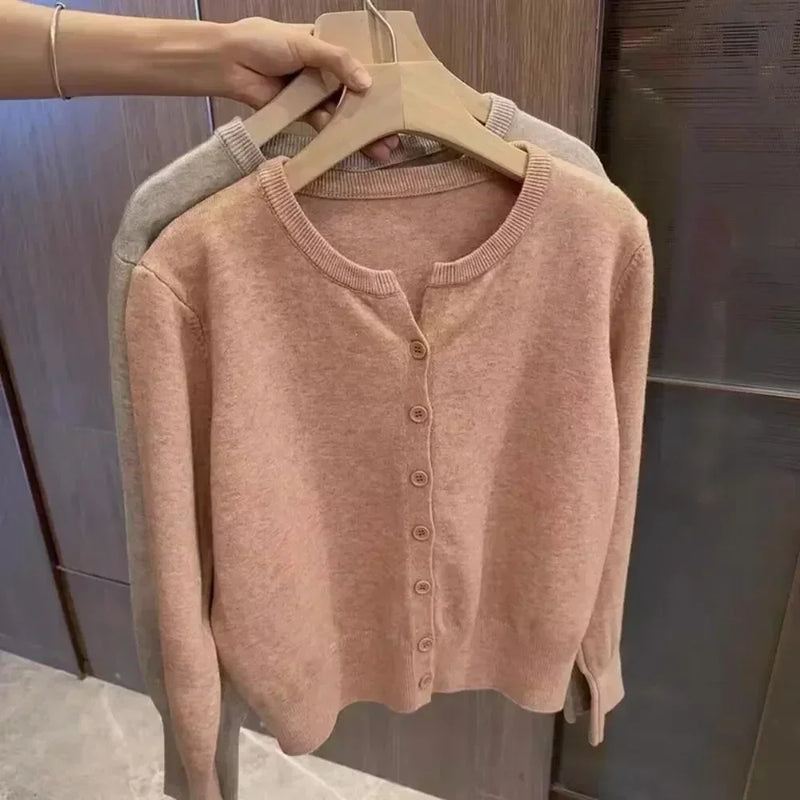 Autumn Long Sleeve Cardigans Sweater Knitted Coat Short Single Breasted Korean Slim Tops