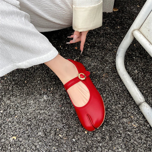 Mary Jane Genuine Leather Shoes Hand Stitch Ballet Flats Leopard Red Shoes Loafers