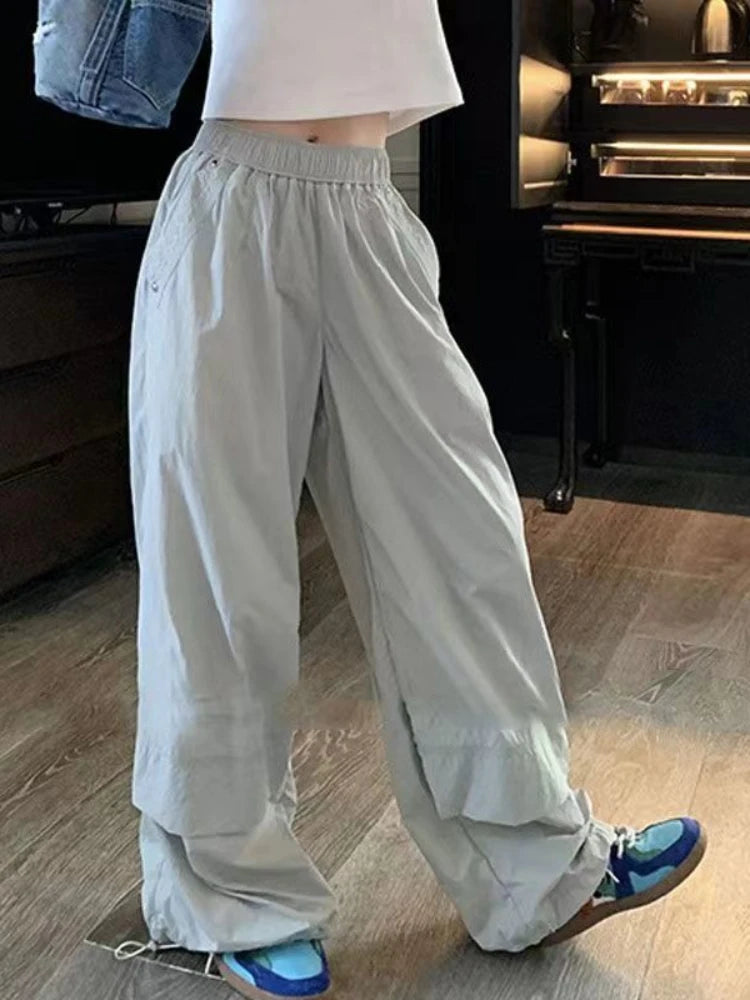 Korean Parachute Pants Y2k Harajuku Rivet Baggy Sweatpants Hip Hop Summer Sports Trouser