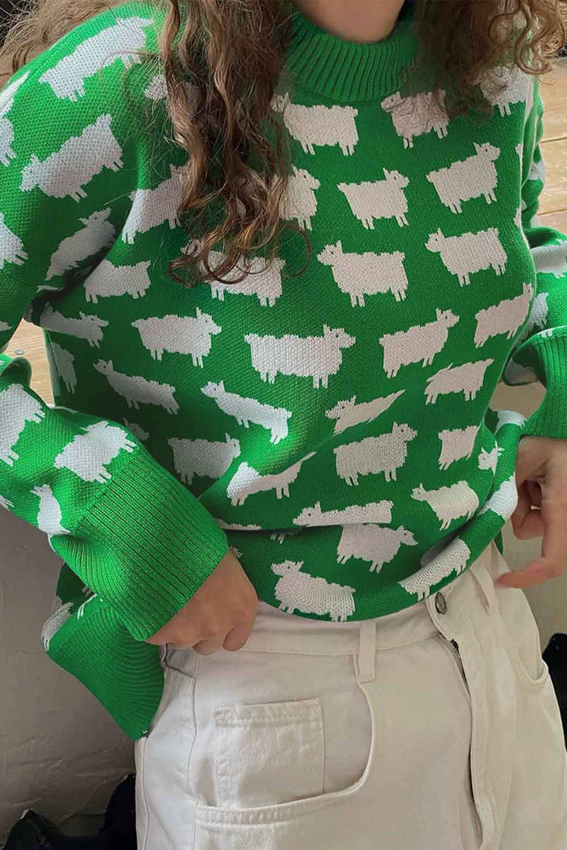 Sheep Crew Neck Long Sleeve Sweater