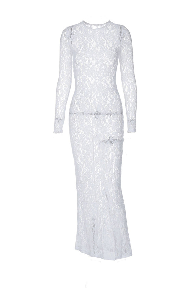 Sheer Lace Long Sleeve Maxi Dress