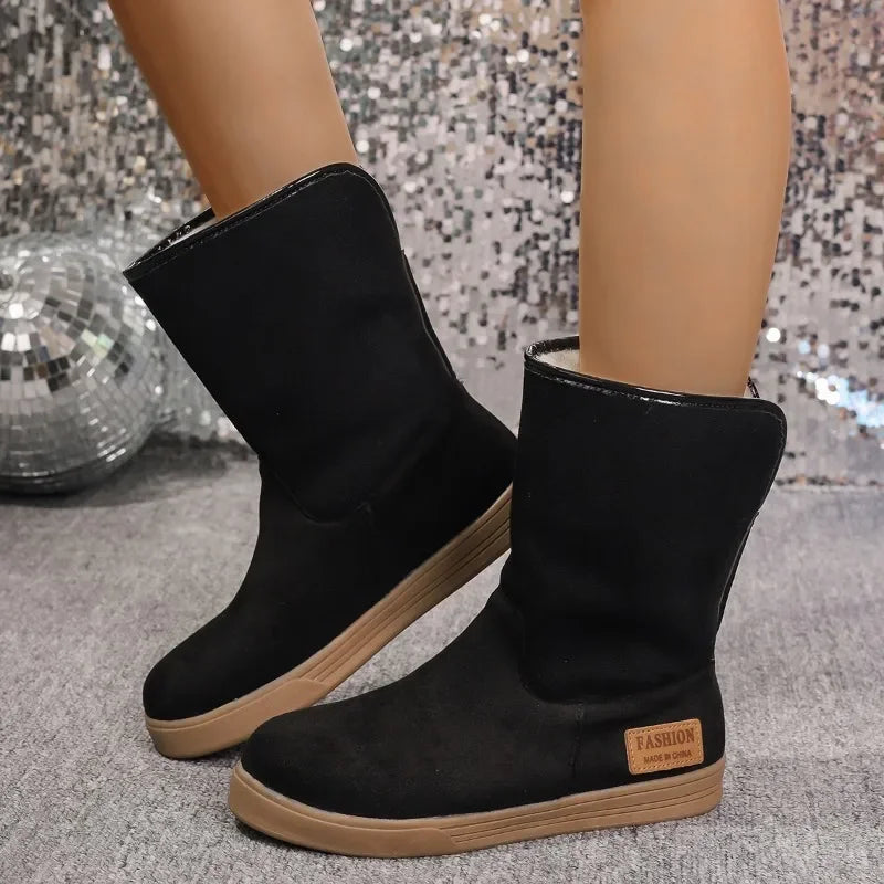 Shoes for Comfortable and Warm Winter Furry Boots Simple and Versatile Mid Calf Boots Botas De Mujer
