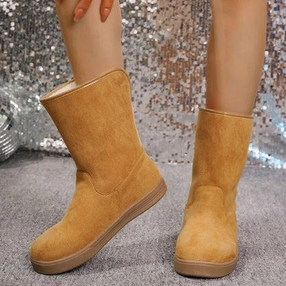 Shoes for Comfortable and Warm Winter Furry Boots Simple and Versatile Mid Calf Boots Botas De Mujer