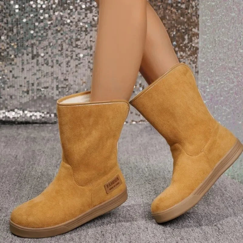 Shoes for Comfortable and Warm Winter Furry Boots Simple and Versatile Mid Calf Boots Botas De Mujer