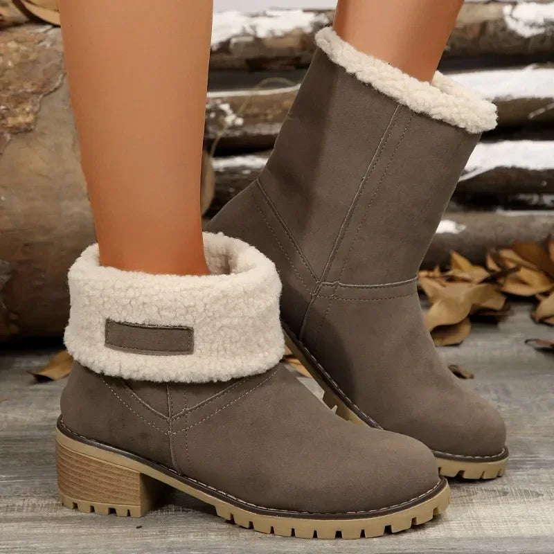 Shoes for Slip on Boots Winter Round Toe Plush Warm Comfortable Chunky Heel Platform Lady Snow Boots