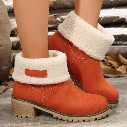 Shoes for Slip on Boots Winter Round Toe Plush Warm Comfortable Chunky Heel Platform Lady Snow Boots