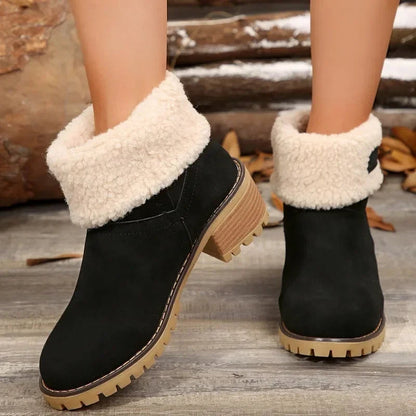 Shoes for Slip on Boots Winter Round Toe Plush Warm Comfortable Chunky Heel Platform Lady Snow Boots