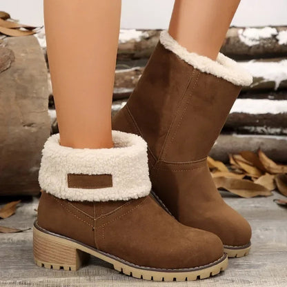 Shoes for Slip on Boots Winter Round Toe Plush Warm Comfortable Chunky Heel Platform Lady Snow Boots