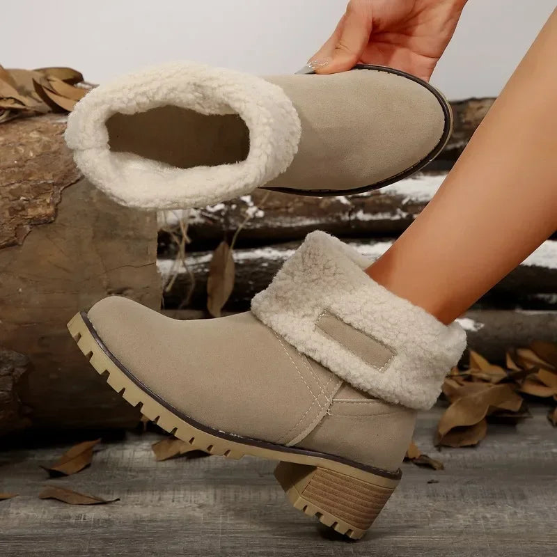 Shoes for Slip on Boots Winter Round Toe Plush Warm Comfortable Chunky Heel Platform Lady Snow Boots
