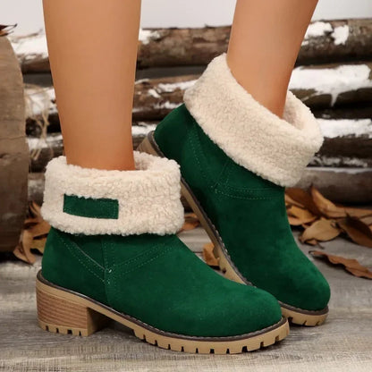 Shoes for Slip on Boots Winter Round Toe Plush Warm Comfortable Chunky Heel Platform Lady Snow Boots