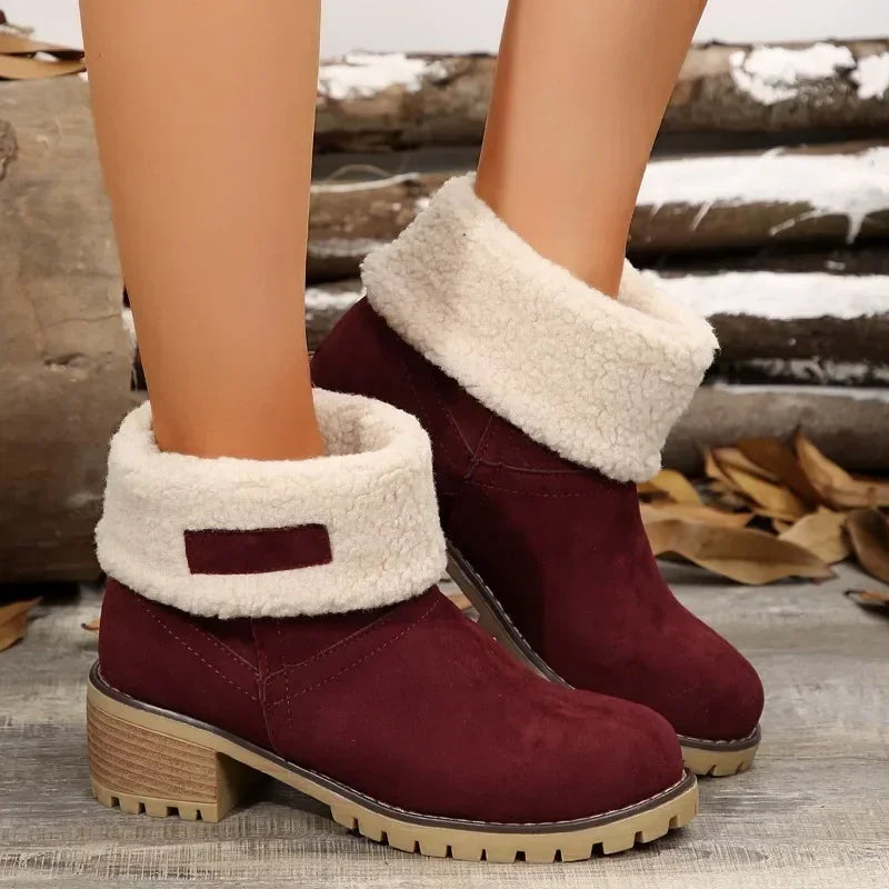 Shoes for Slip on Boots Winter Round Toe Plush Warm Comfortable Chunky Heel Platform Lady Snow Boots