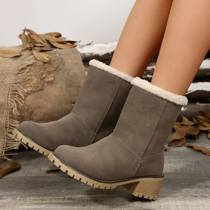 Shoes for Slip on Boots Winter Round Toe Plush Warm Comfortable Chunky Heel Platform Lady Snow Boots