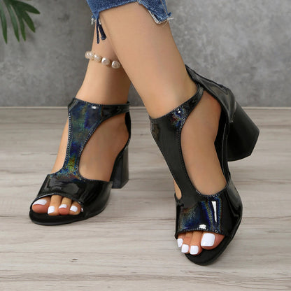 Peep Toe Chunky Dress Black New Trend Shoes Low Heel Pumps