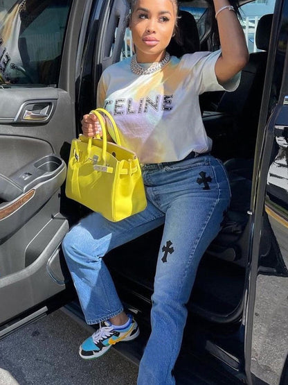 Low Waist Straight Denim Trousers Cyber Y2k Goth Pants Mom Jeans