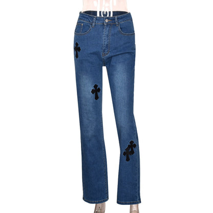 Low Waist Straight Denim Trousers Cyber Y2k Goth Pants Mom Jeans