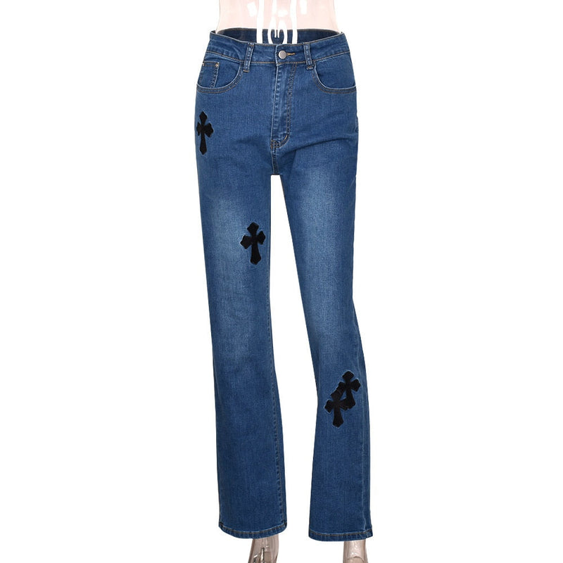 Low Waist Straight Denim Trousers Cyber Y2k Goth Pants Mom Jeans