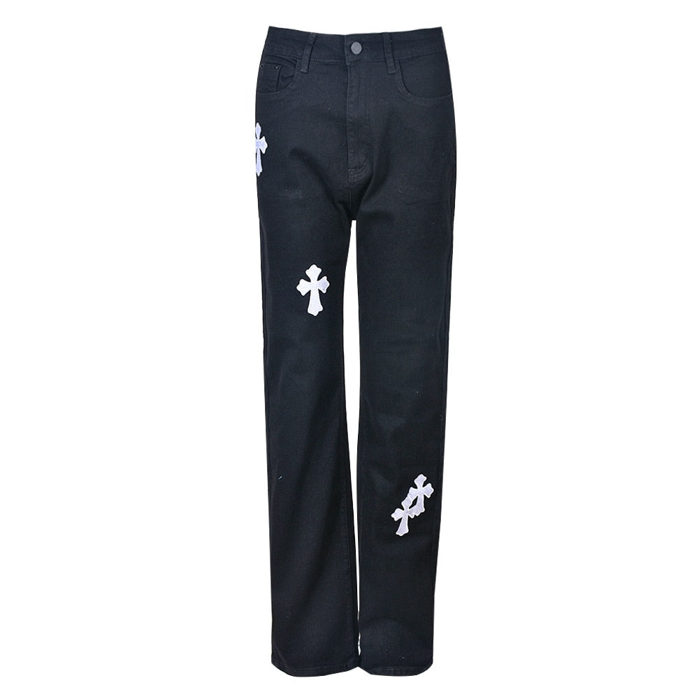 Low Waist Straight Denim Trousers Cyber Y2k Goth Pants Mom Jeans