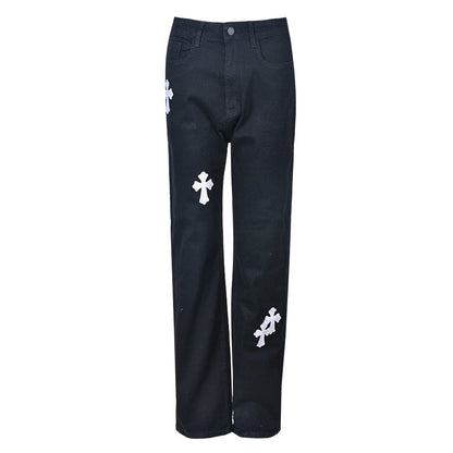 Low Waist Straight Denim Trousers Cyber Y2k Goth Pants Mom Jeans