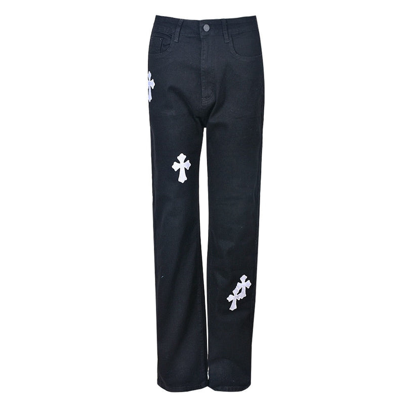 Low Waist Straight Denim Trousers Cyber Y2k Goth Pants Mom Jeans