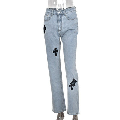 Low Waist Straight Denim Trousers Cyber Y2k Goth Pants Mom Jeans