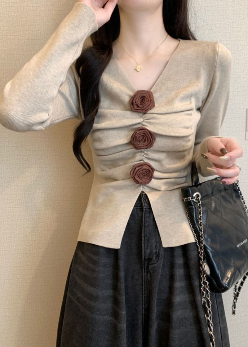 Silm Fit White V Neck Knit Sweater Spring Tm030