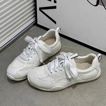 Silver Air Mesh Satin Shoelaces Jogging Sneakers New Round Toe Platform Training Shoes Footwear Trainers