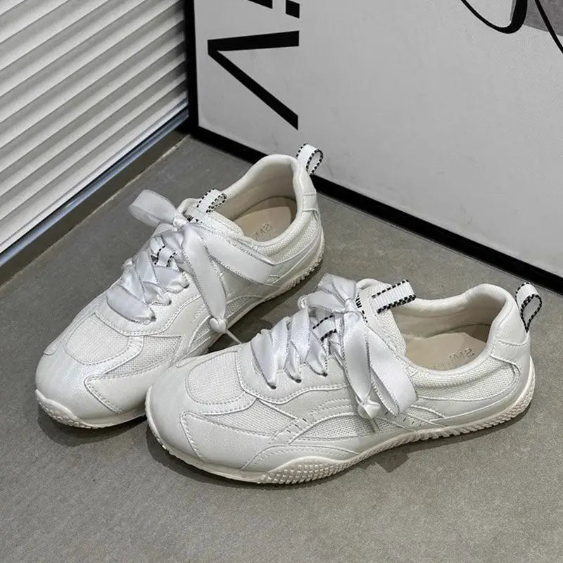 Silver Air Mesh Satin Shoelaces Jogging Sneakers New Round Toe Platform Training Shoes Footwear Trainers