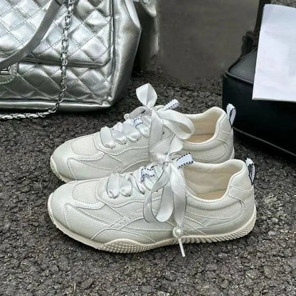 Silver Air Mesh Satin Shoelaces Jogging Sneakers New Round Toe Platform Training Shoes Footwear Trainers