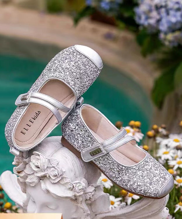 Faux Shoes Flat Strap Kids Buckle Leather for Silver